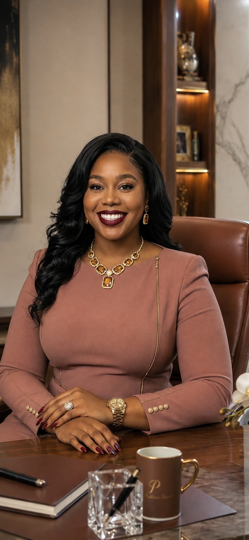 Ericka C. Parker smiling at her desk